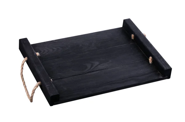 Wooden Black Tray White Background — Stock Photo, Image