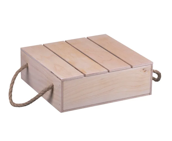 Drewniane Pudełko Uchwytami Sznurka Białym Tle — Zdjęcie stockowe