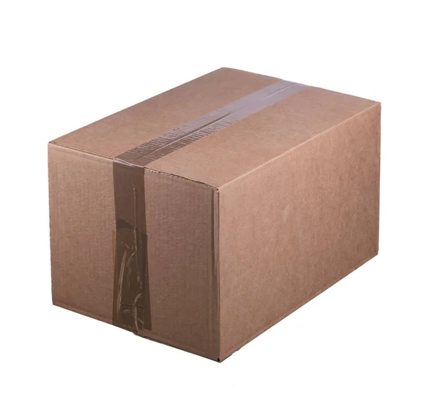 Cardboard Box White Background Box Packed Sealed Tape Container Transportation Stock Picture