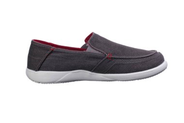 Denim ayakkabıları. Beyaz arkaplanda gri kot çizmesi.