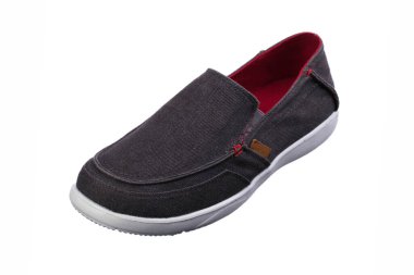 Denim ayakkabıları. Beyaz arkaplanda gri kot çizmesi.