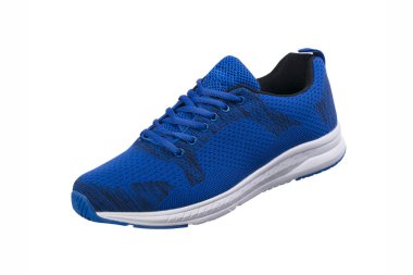 Spor ayakkabılar. Beyaz tabanlı kumaştan yapılmış mavi spor ayakkabı..