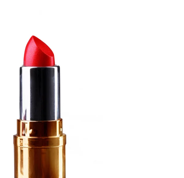 Lápiz Labial Rojo Una Caja Oro Cosméticos Para Labios Maquillaje — Foto de Stock