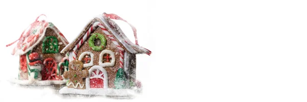 New Year Banner Gingerbread Man Background Fabulous House — Stock Photo, Image