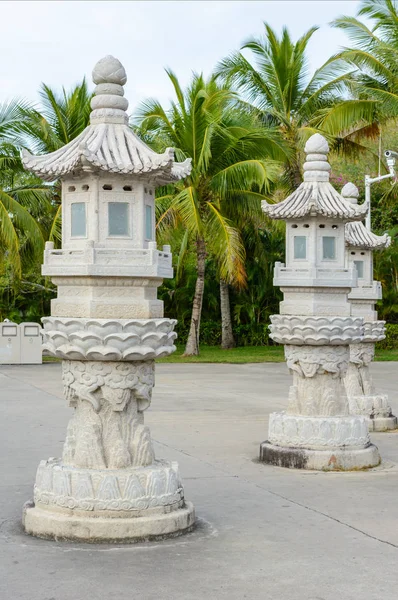 Sanya Hainan China February 2020 Street Lamps Carved Stones Territory — Stock Photo, Image