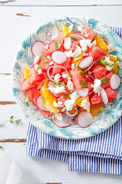 Watermelon salad with orange — Stock Photo, Image