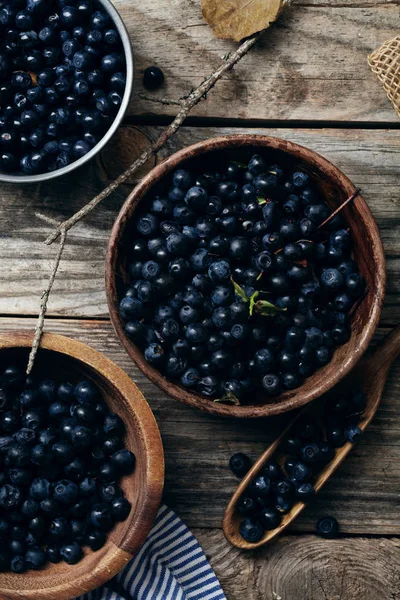 Bowls with forest blueberries — Stock Photo, Image