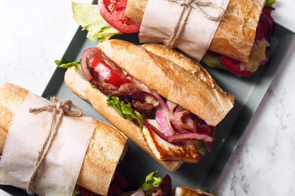 Bahn-mi styled baguette sandwich — Stock Photo, Image