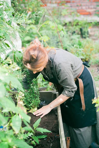 Joven linda señora jardinero — Foto de Stock