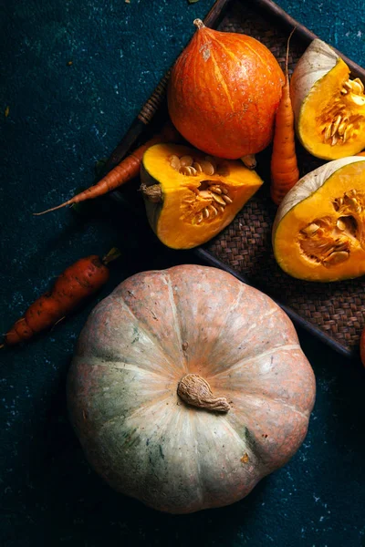 Autumn pumpkins rustic composition — Stock Photo, Image
