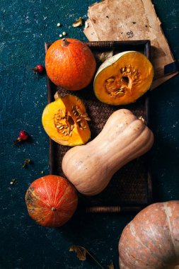 Sonbahar kabaklar rustik kompozisyon