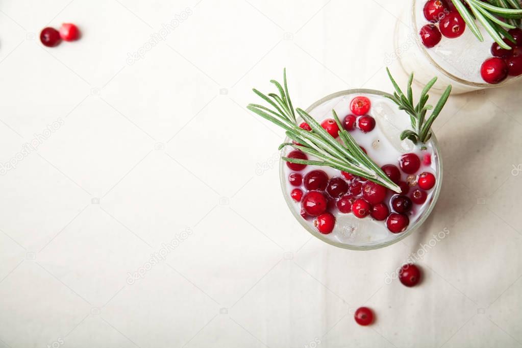 Perfect christmas cocktail with cranberries and rosemary