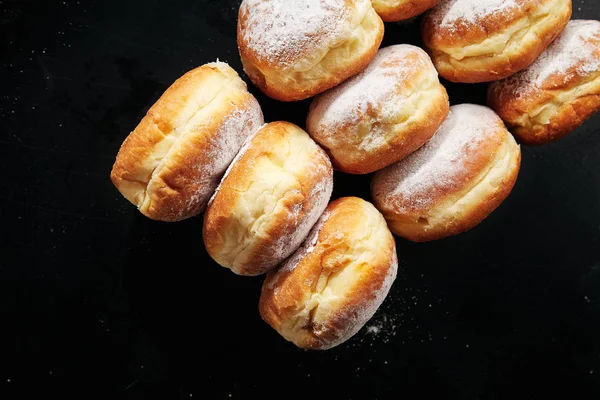 Pile Beignets Avec Sucre Poudre Gros Plan — Photo