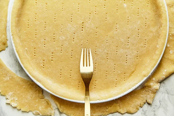 Pricked Fork Rolled Pastry Baking Pie Recipe Concept — Stock Photo, Image