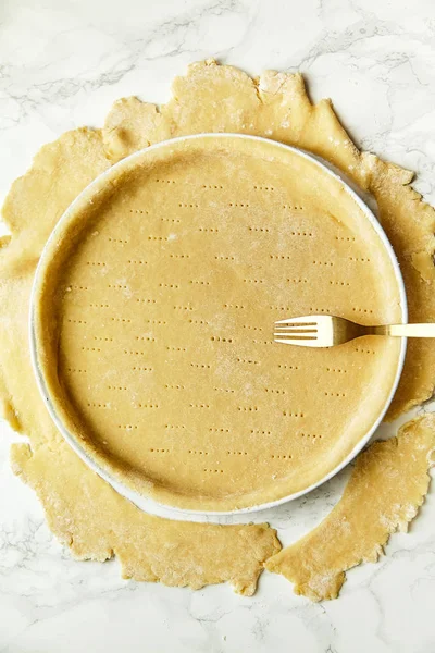 Piqué Avec Pâte Roulée Fourchette Pour Pâtisserie Concept Recette — Photo