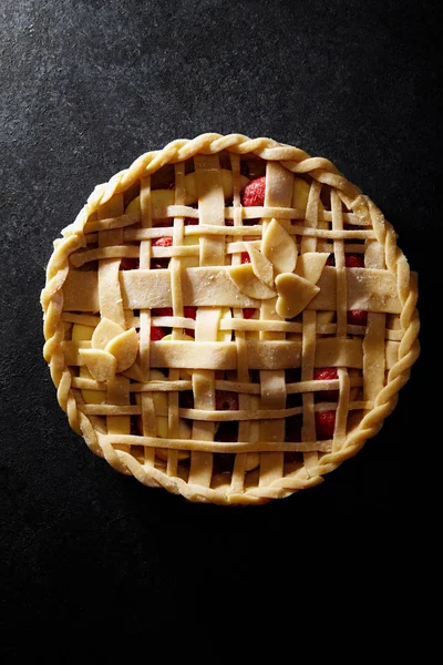 Tarte Non Cuite Aux Baies Pommes Décorée Beau Treillis Croûte — Photo