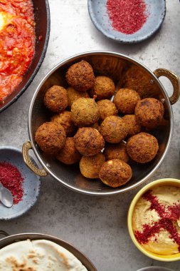 traditional jewish and middle eastern dish falafel and shakshuka, Israeli cuisine concept clipart