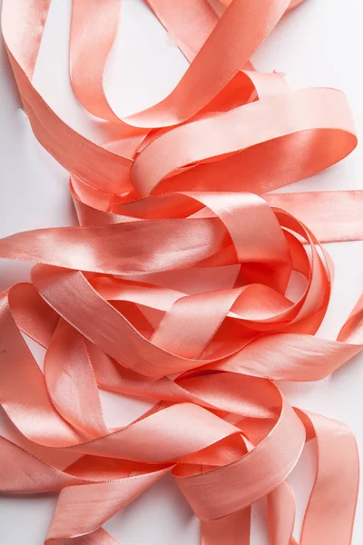 Shiny Pink Satin Ribbon White Background Close — Stock Photo, Image