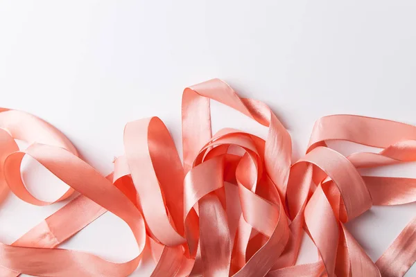 Shiny Pink Satin Ribbon White Background Close — Stock Photo, Image