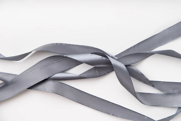 Gray Silk Ribbons Curled Spirals White Background — Stock Photo, Image