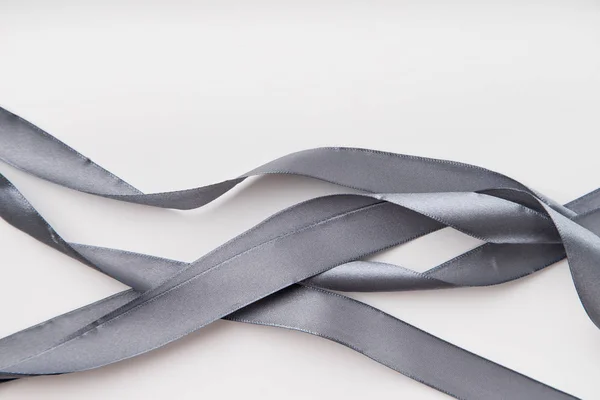 Gray Silk Ribbons Curled Spirals White Background — Stock Photo, Image