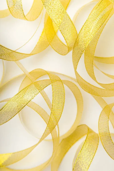 Shiny Golden Ribbon Wound Spirals Isolated White Background Close — Stock Photo, Image