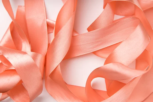 Pink Silk Ribbons Curled Spirals White Background — Stock Photo, Image