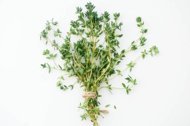 Beyaz arka plan üzerinde izole taze kekik ince dallarla buket 