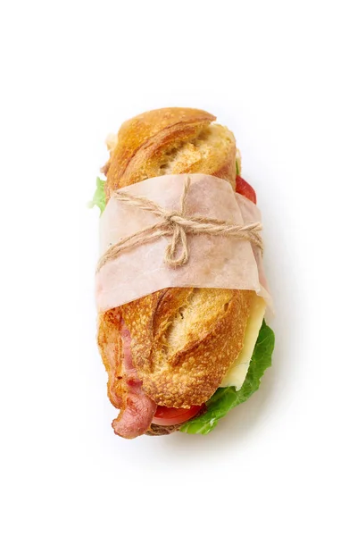 Frisches Großes Baguette Sandwich Mit Speck Und Chedder Käse Mit — Stockfoto