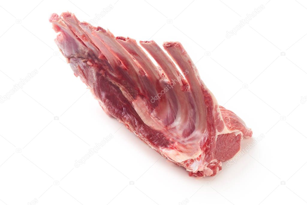 Rack of lamb isolated on white background, close view                                 