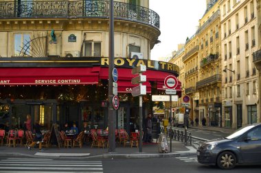 PARIS, FRANCE - NOVEMBER 10, 2019: French cafe exterior viewed from the street 