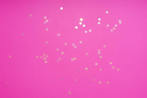 Sternförmig Schimmernde Pailletten Auf Rosa Hintergrund Festliches Party Konzept — Stockfoto