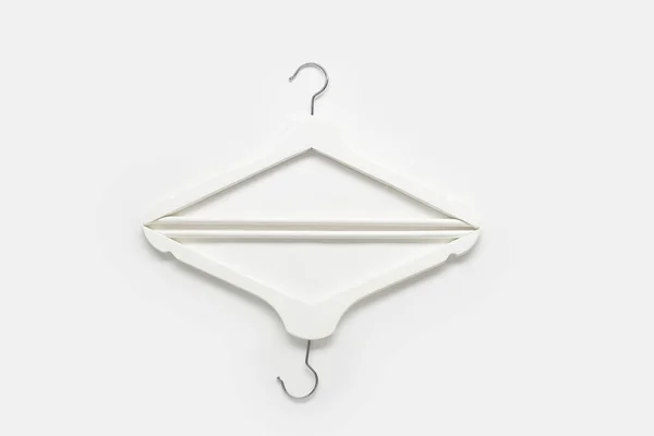 White Monochromatic Flat Lay Wooden Hangers White Background — Stok fotoğraf