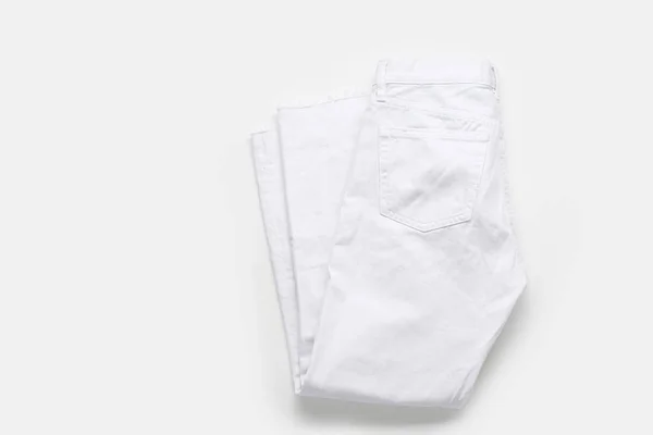 White Jeans White Background Monochromatic Flat Lay — 스톡 사진