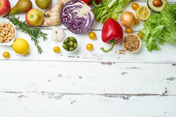 Conjunto Vegetais Orgânicos Crus Saudáveis Com Ervas Brotos Com Frutas — Fotografia de Stock