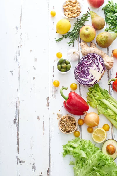 Conjunto Verduras Orgánicas Crudas Saludables Con Hierbas Brotes Con Frutas — Foto de Stock