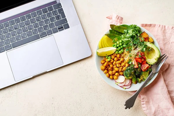 Portatile Sana Ciotola Vegetariana Pranzo Con Avocado Ceci Con Quinoa — Foto Stock