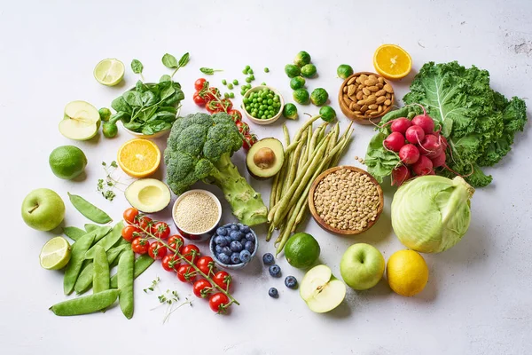 Creativo Piso Yacía Con Ingredientes Comida Vegetariana Saludable Concepto Alimentos — Foto de Stock