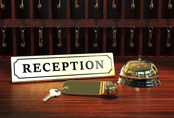 Hotel reception with key — Stock Photo, Image