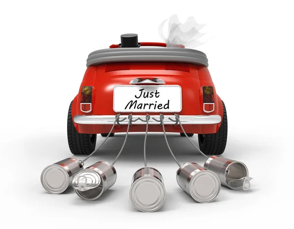 Car Just Married on white — Stock Photo, Image