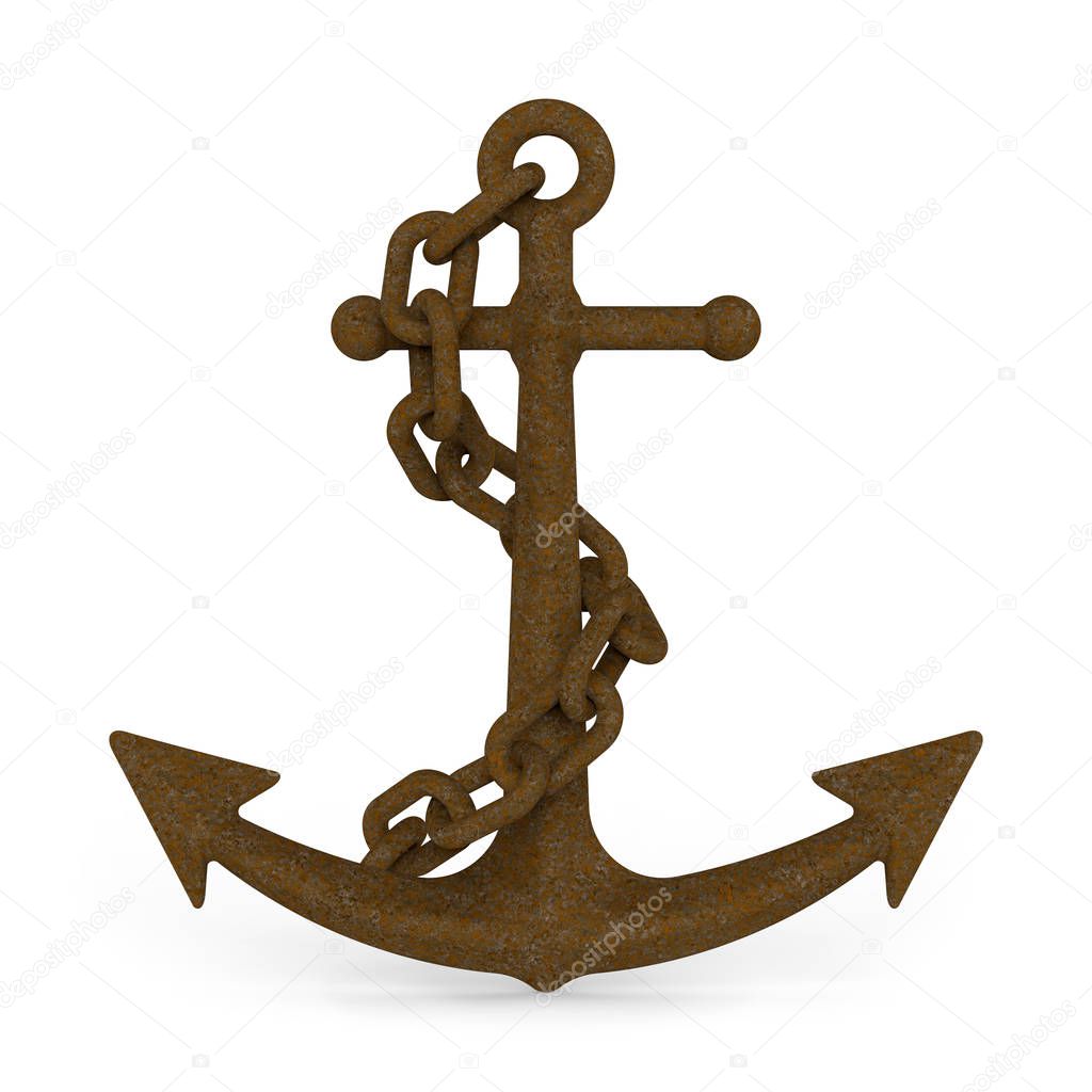 Anchor with chain on white