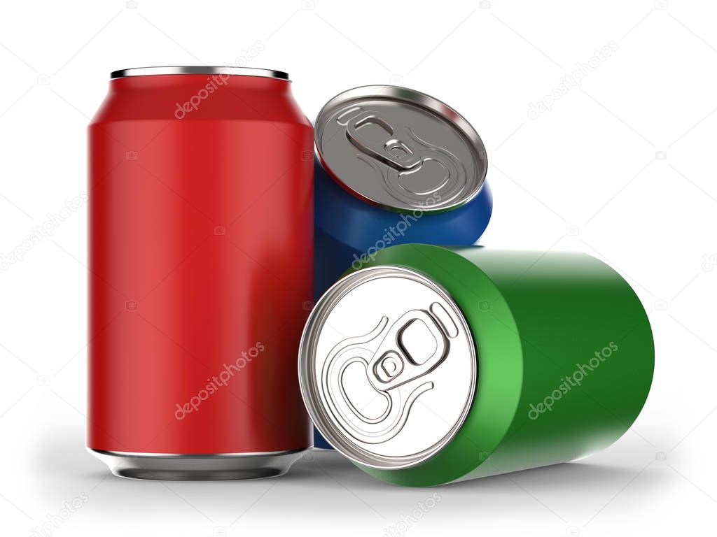 Beverage cans on white