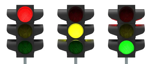 Traffic lights red, yellow and green — Stock Photo, Image