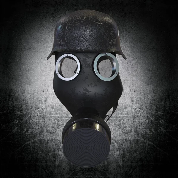 Gasmasker met militaire helm — Stockfoto
