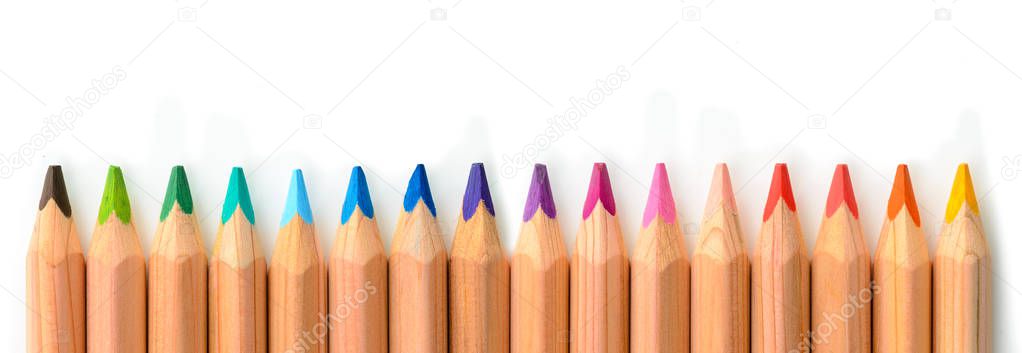 Different coloful pencil on white
