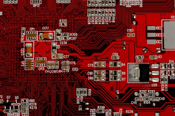 Devre kartı arka plan kırmızı — Stok fotoğraf