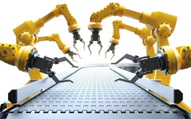 Konveyör ile robot savaş silahları 