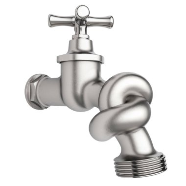 Beyaz arka plan üzerinde 3d render izole bağlı düğüm ile musluk