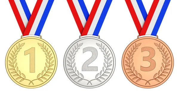 Золотая Серебряная Бронзовая Медаль Белом Фоне Рендеринг — стоковое фото