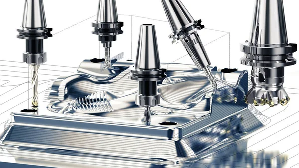 Endüstriyel metal işleme kesim işlemi tarafından freze kesici, 3d render